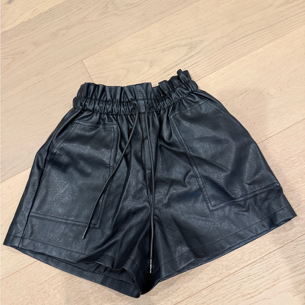 Black Faux Leather High-Waist Drawstring Shorts